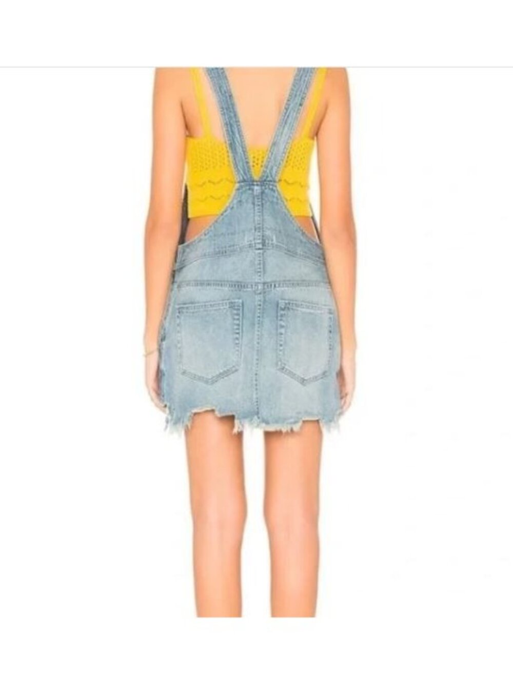 Free People Womens Torn Up Jumper Fray Hem Denim Overall Size 0 1314 - Picture 10 of 16